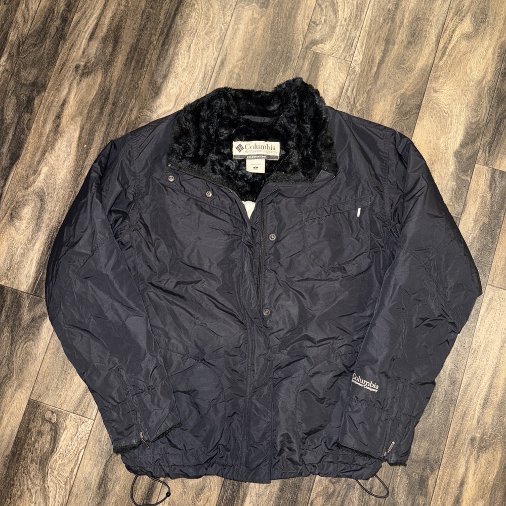 Columbia‎ Women's Winter Jacket Coat Black Faux-Fur Trim Front-Zip Size Large